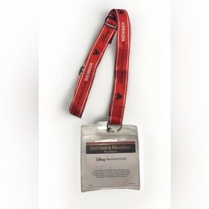 Genuine Disney Vacation Club Member Red Lanyard With Referral Card ID Holder HTF